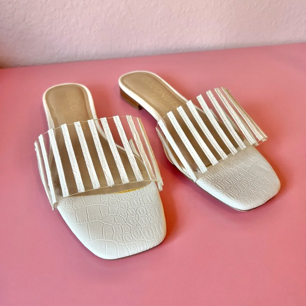 Up Late White Crocodile-Embossed Slide Sandals from Coconuts by Matisse